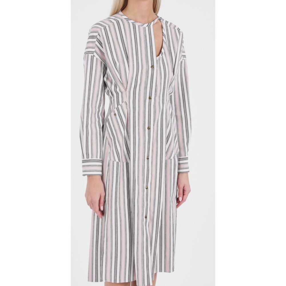 Isabel Marant Selby Striped Cotton Midi Shirt Dress Ecru Pink Size 38 US 6